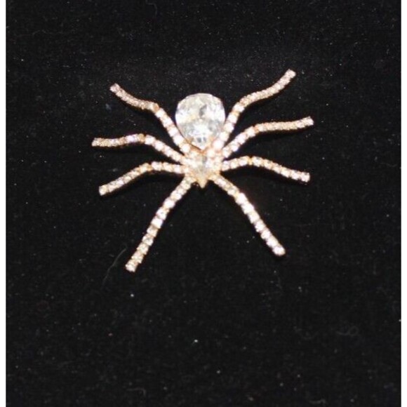 Gold Tone and Rhinestone Black Widow Spider Brooch Pin Jewelry - Picture 1 of 5